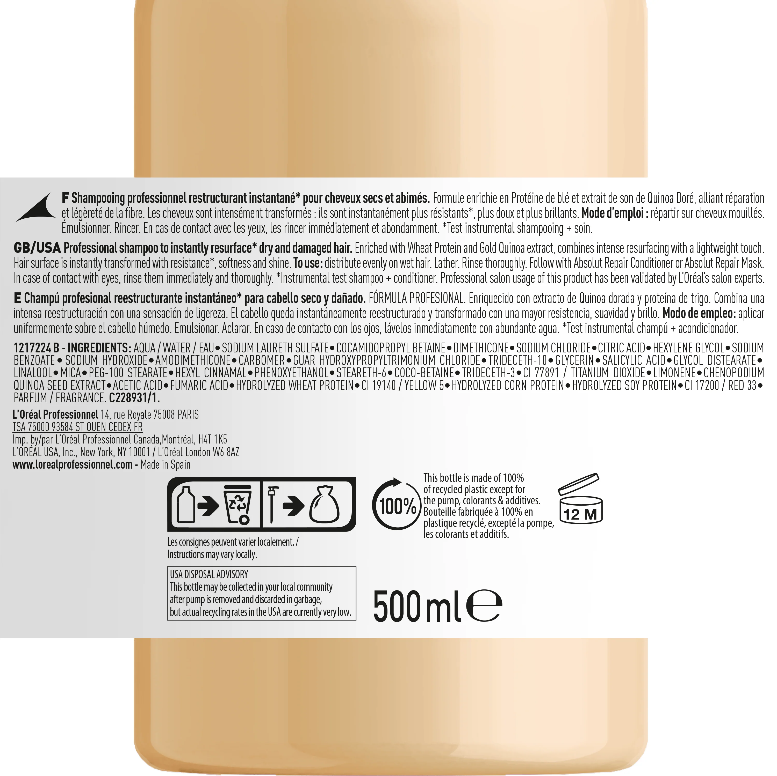 Champú Absolut Repair Gold 500ml - Image 3